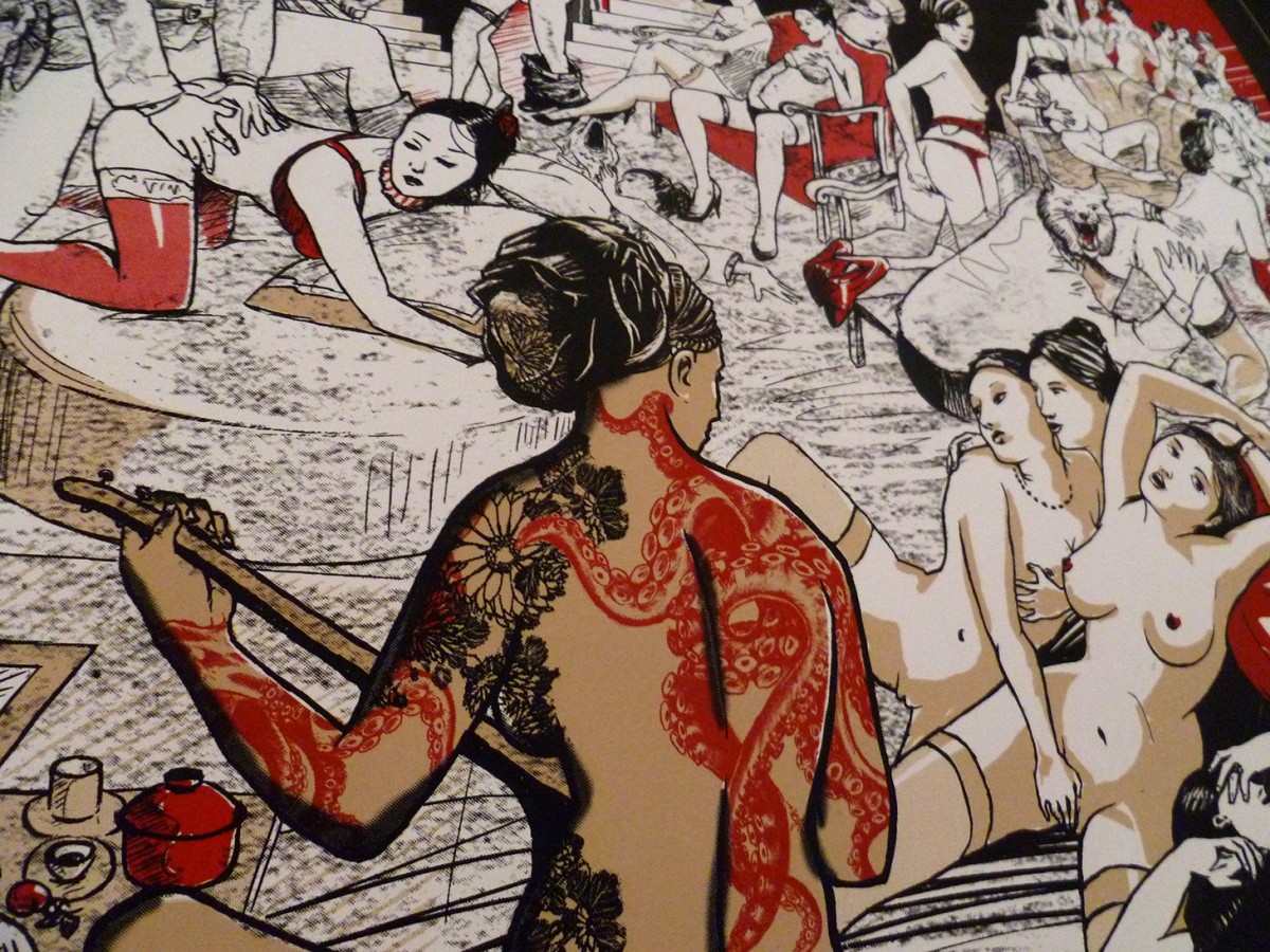 abys - da lyon -streetart illustration erotic art detournement ingres bain-turc girl with tatoo