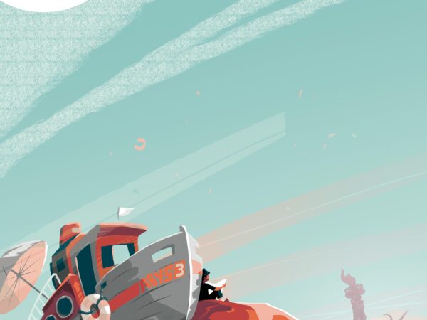 Lyon dystopic world boat sand and liberty bateau dans le sable devant la statue de la liberté enfouie vestige du futur