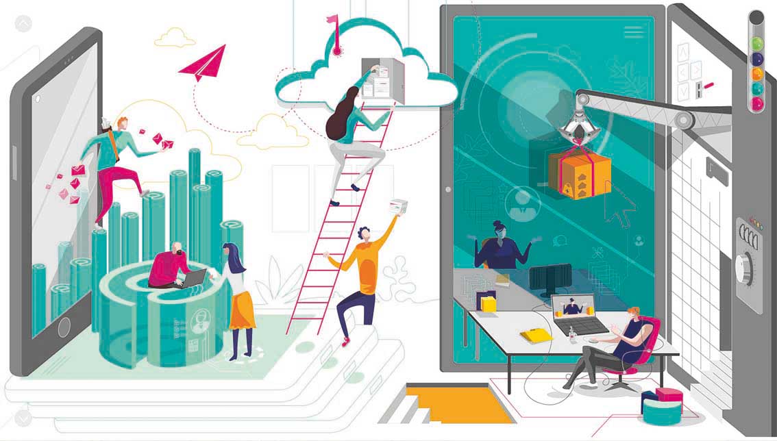Web poste envoie message cloud distanciel teletravail call video conférence colis cnp ametis illustration art lyon animation graphic design direction artistique abys web reseaux social network