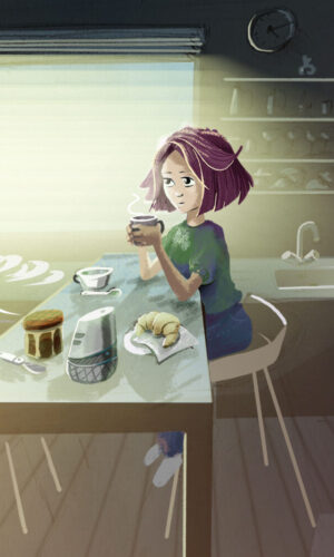 illustration shinny matin café RGPD project formation game illustration shinny matin café RGPD project formation game illustration lyon jeux parcours de formation tactile tablette smartphone ambiance intérieure cuisine personnages dinner smartgame RGPD hopital accueil dentiste comptoir personnages fille cuisine