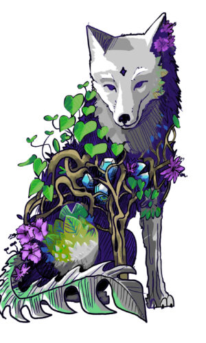 hybride chimère loup renard vegetal etude concept art soft light mapping electro